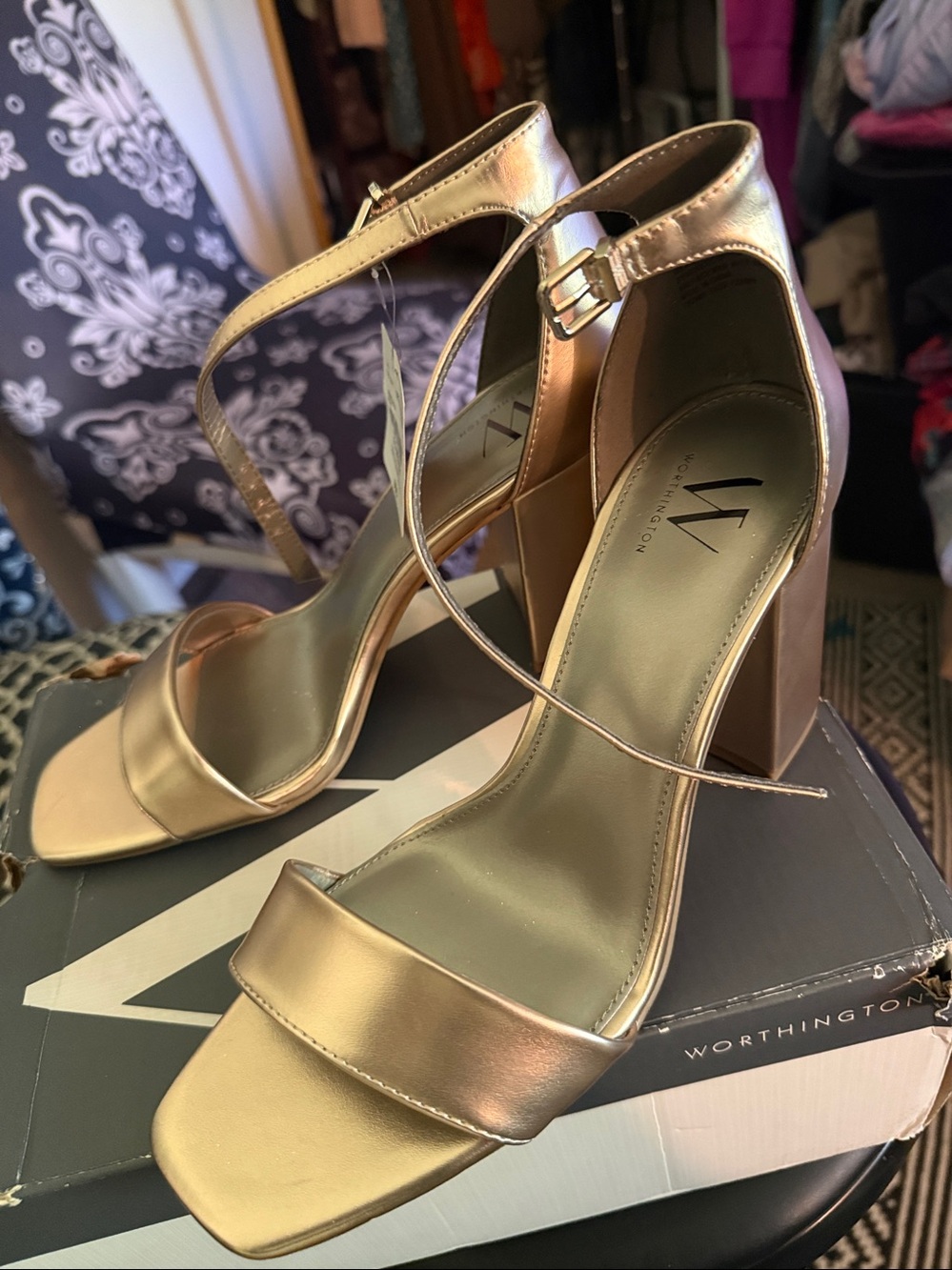 Worthington Metallic Rose Gold Block Heel Ankle-Strap Sandals - Picture 5 of 6